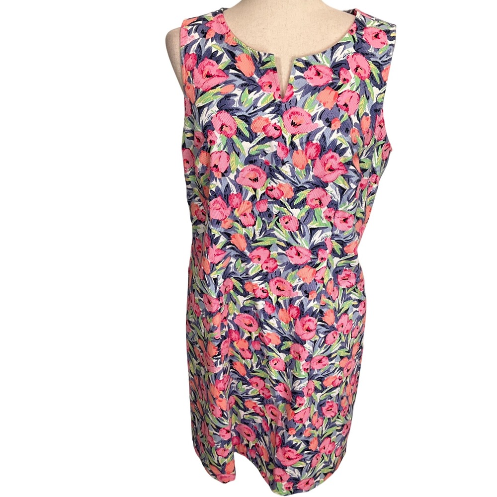Talbots Sheath Dress Womens 14P Pink Floral Pique Sleeveless Summer Party Modest